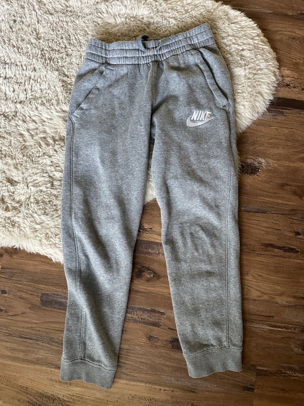 Nike Youth Heather Gray Joggers with White Swoosh